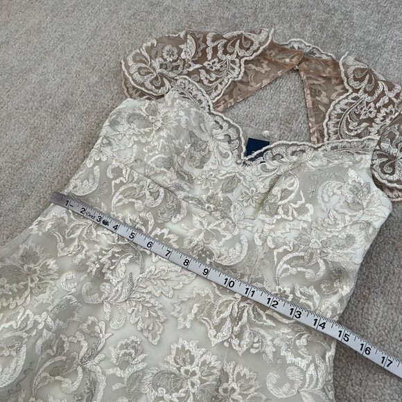 NWT Marchesa Notte Metallic Cap Sleeve Lace Mini Dress 6 - Picture 6 of 9